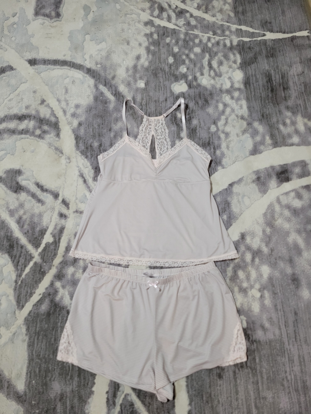 Lace-Trim Camisole & Short Sleep Set - Light Pink Size L